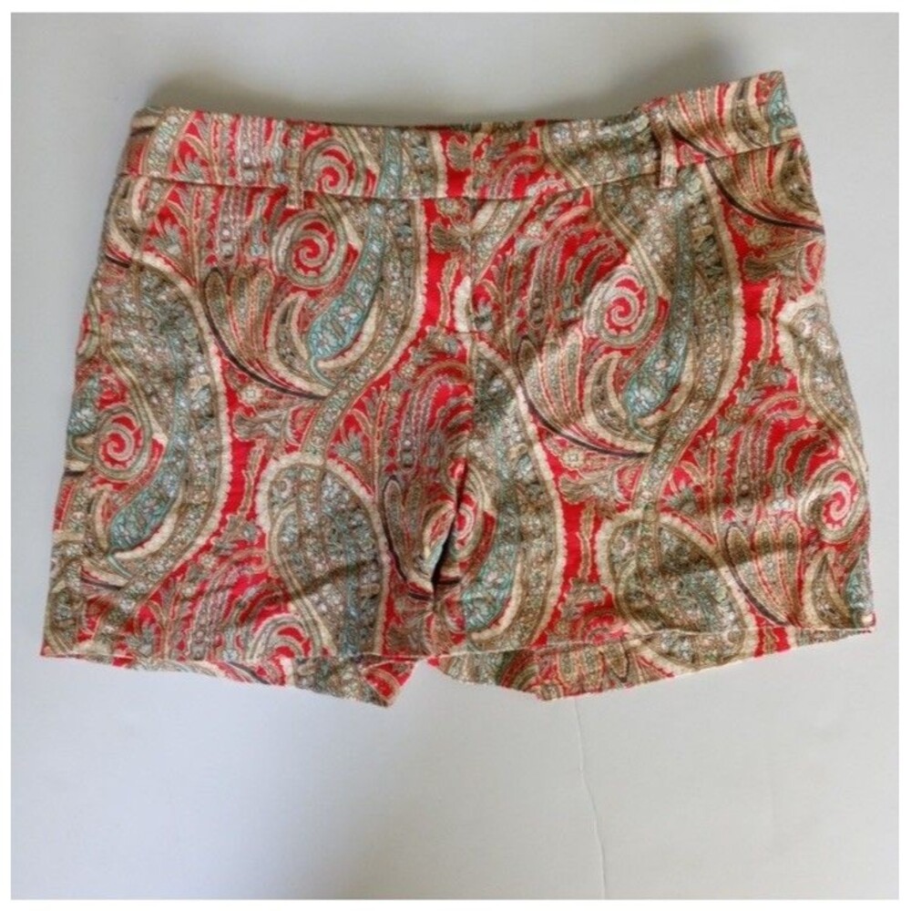 Willi Smith Paisley Shorts Size 4 Red Multicolor Stretch Flat Front Casual